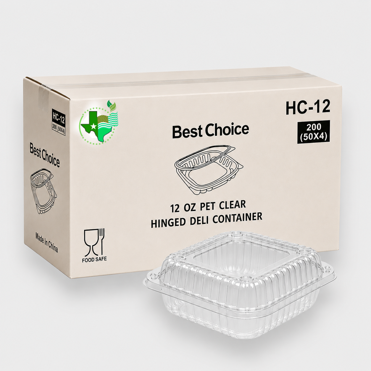 [200ct] 12 oz Clear PET Hinged Deli Containers