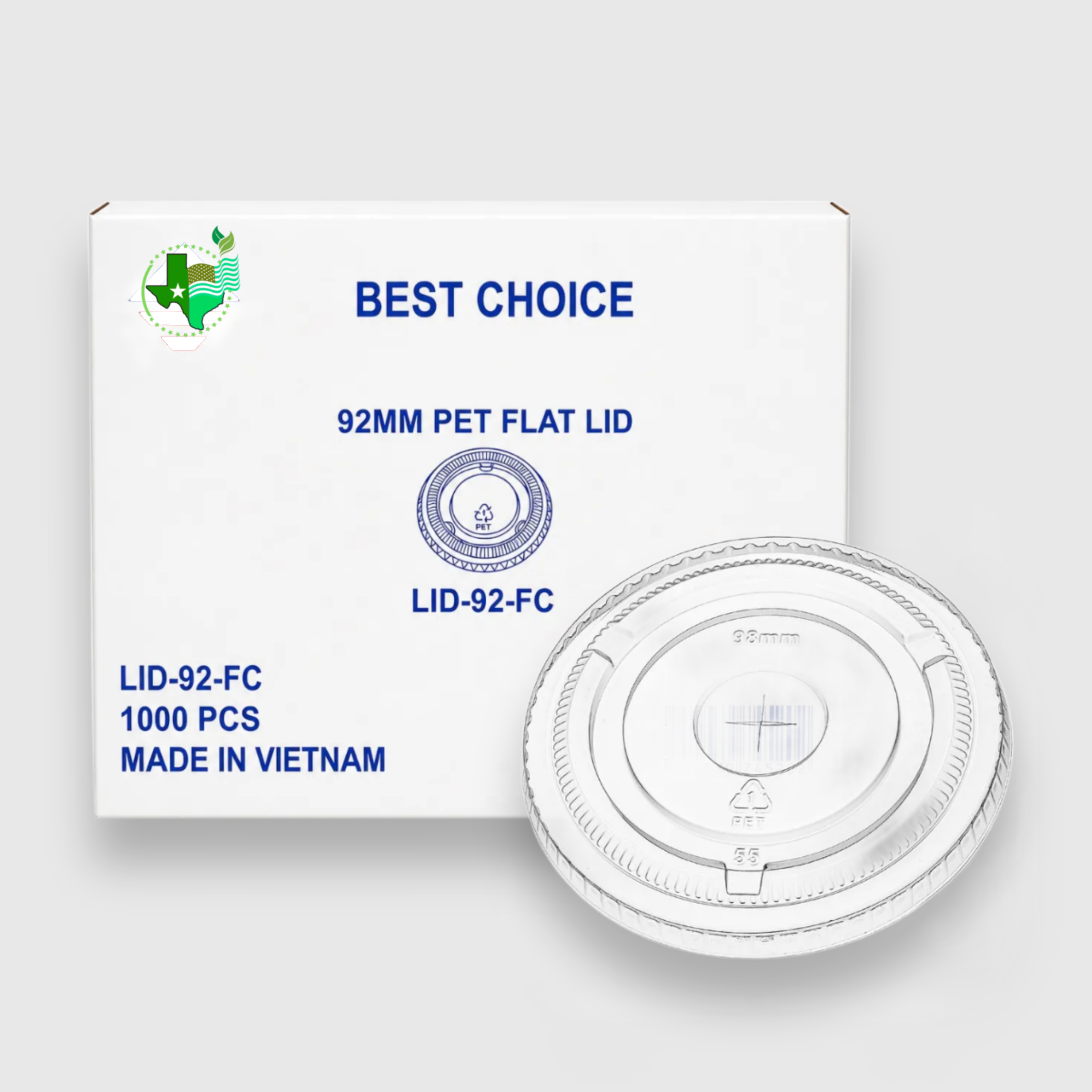 [1,000ct] 92mm PET Flat Lids